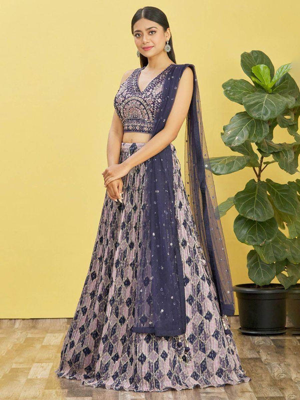 Stunning Blue Zari Work Chinon Traditional Lehenga Choli - Zeel Clothing