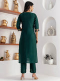 Stunning Bottle Green Thread Work Viscose Silk Casual Wear Pant Suit - Zeel Clothing