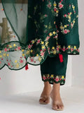 Stunning Bottle Green Thread Work Viscose Silk Casual Wear Pant Suit - Zeel Clothing