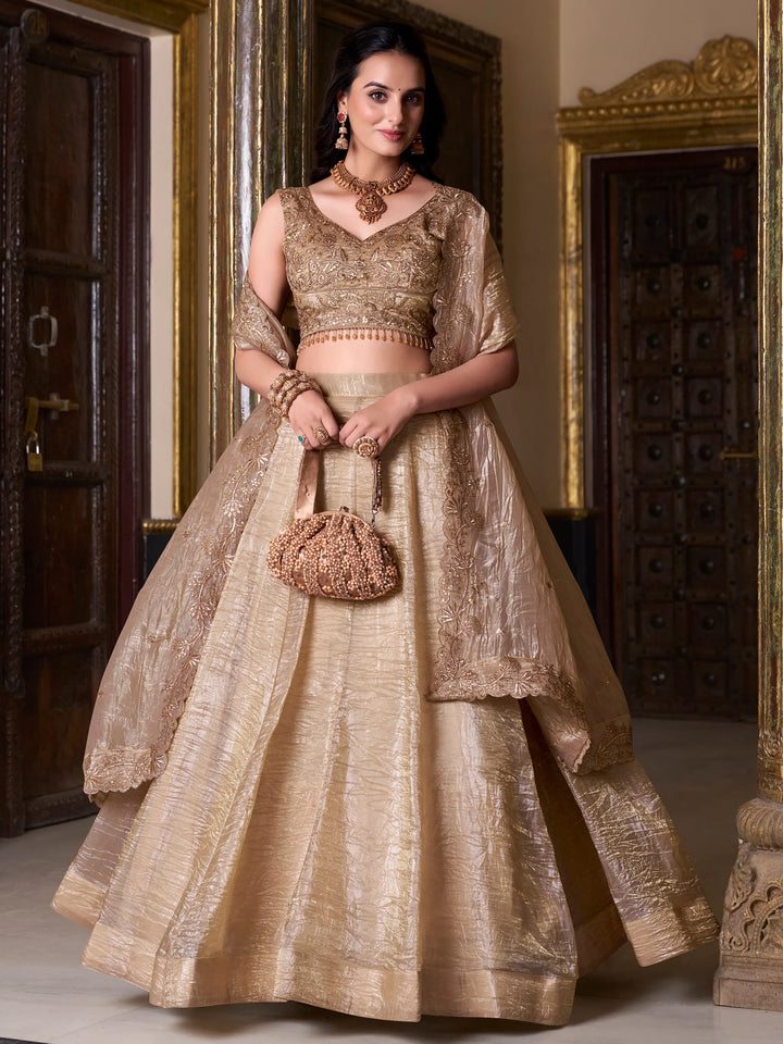 Stunning Brown Organza Wedding Lehenga With Embroidered Blouse - Zeel Clothing