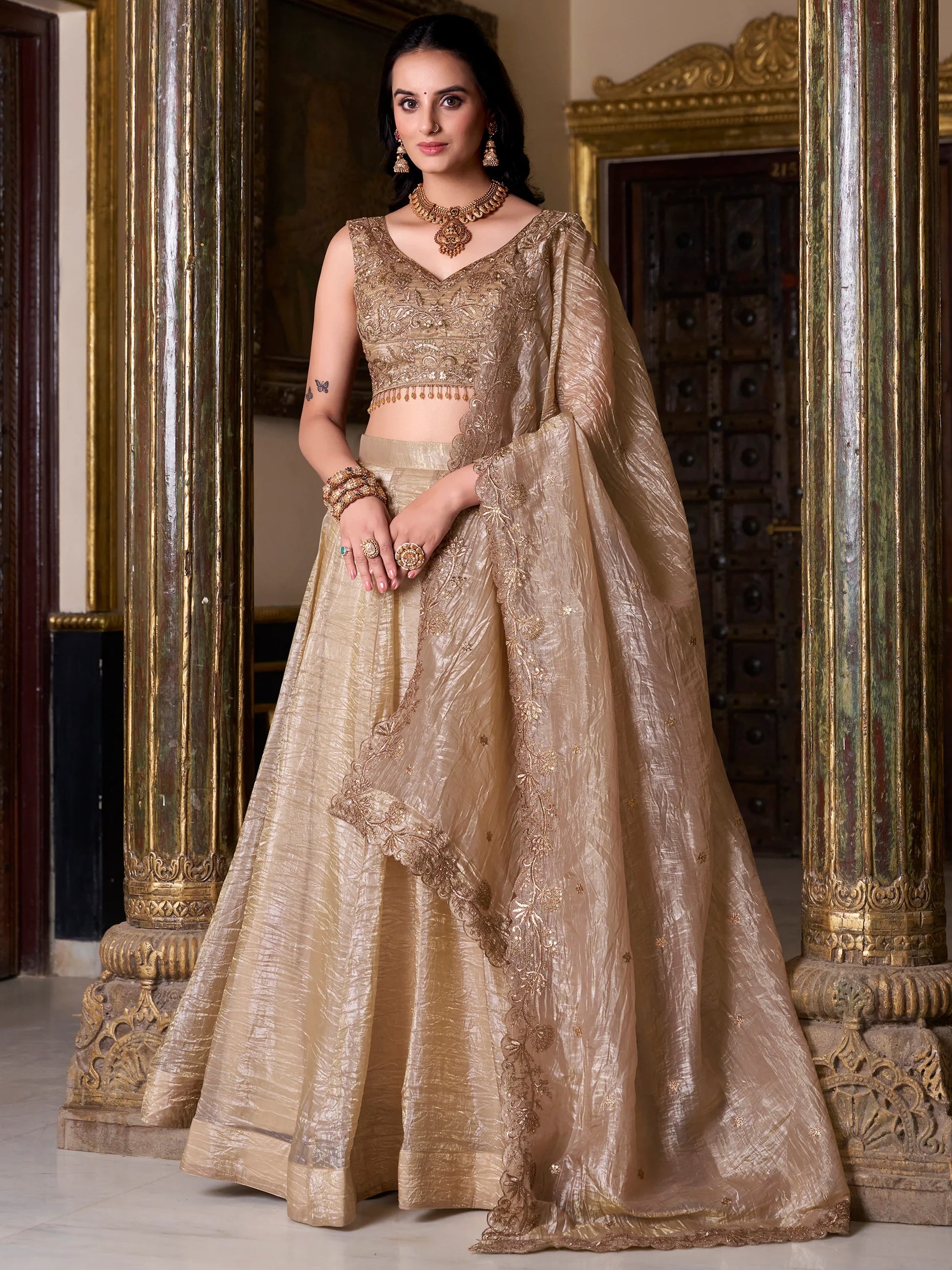Stunning Brown Organza Wedding Lehenga With Embroidered Blouse - Zeel Clothing