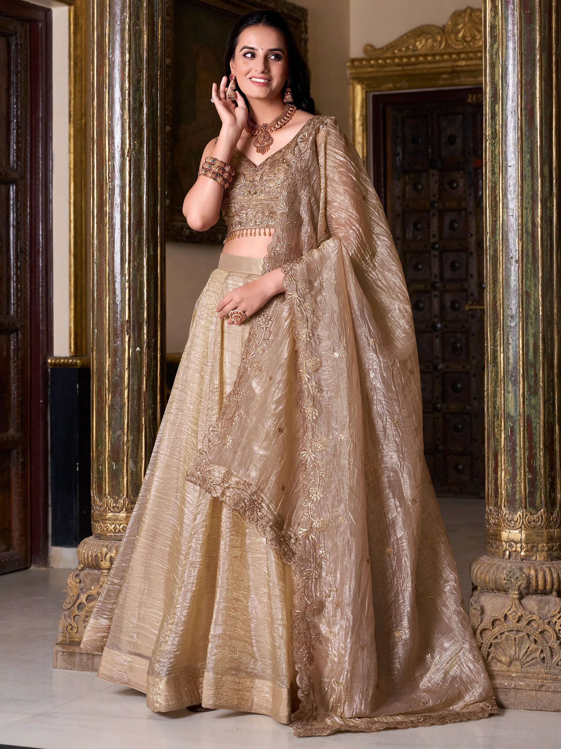 Stunning Brown Organza Wedding Lehenga With Embroidered Blouse - Zeel Clothing