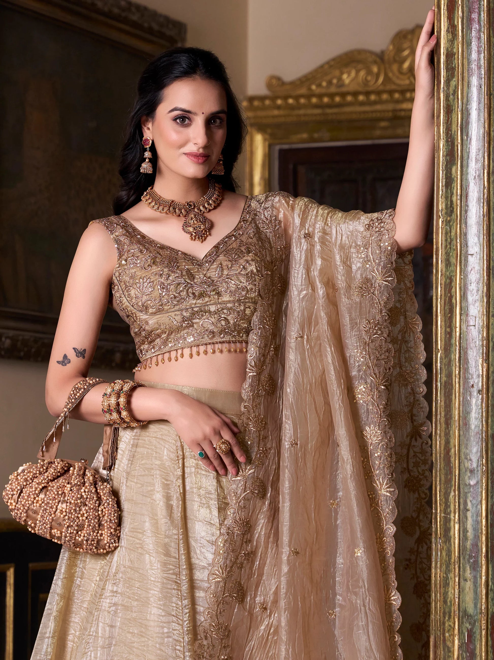 Stunning Brown Organza Wedding Lehenga With Embroidered Blouse - Zeel Clothing