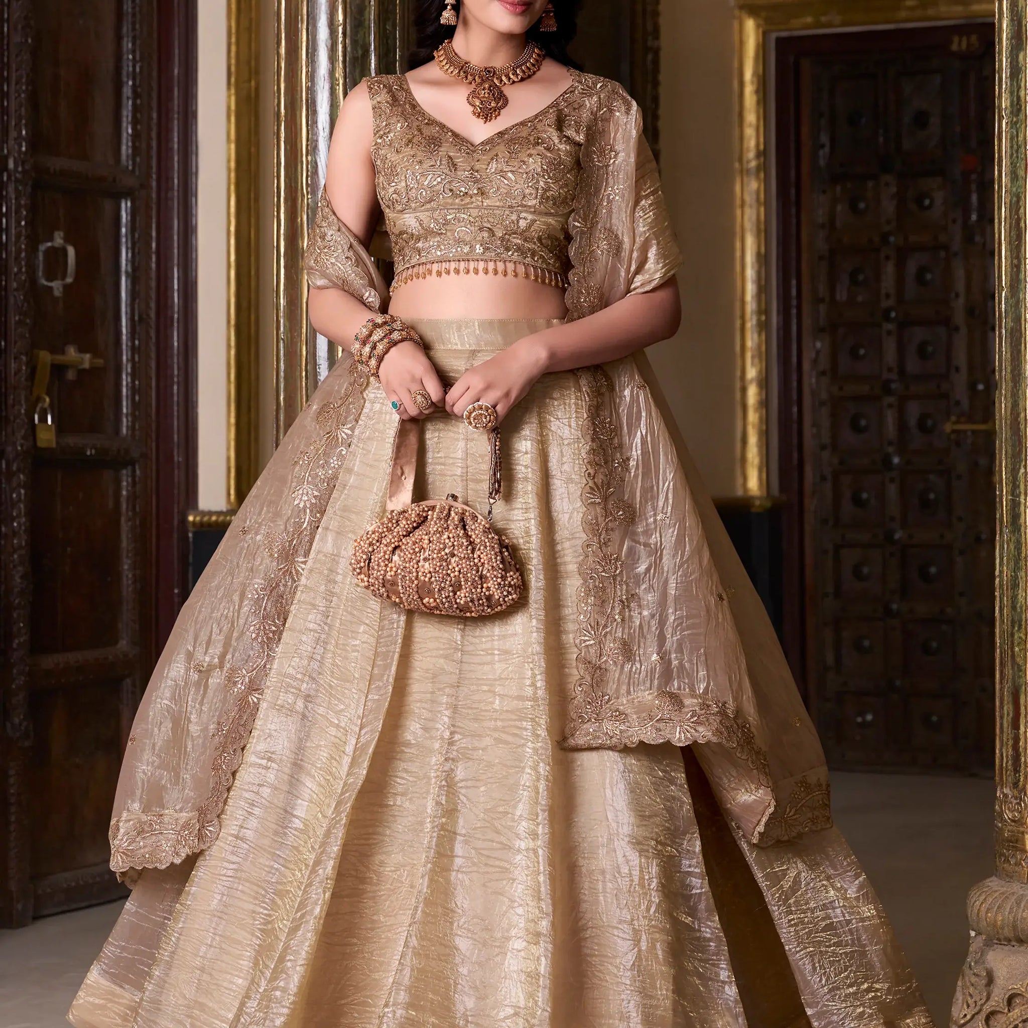 Stunning Brown Organza Wedding Lehenga With Embroidered Blouse - Zeel Clothing