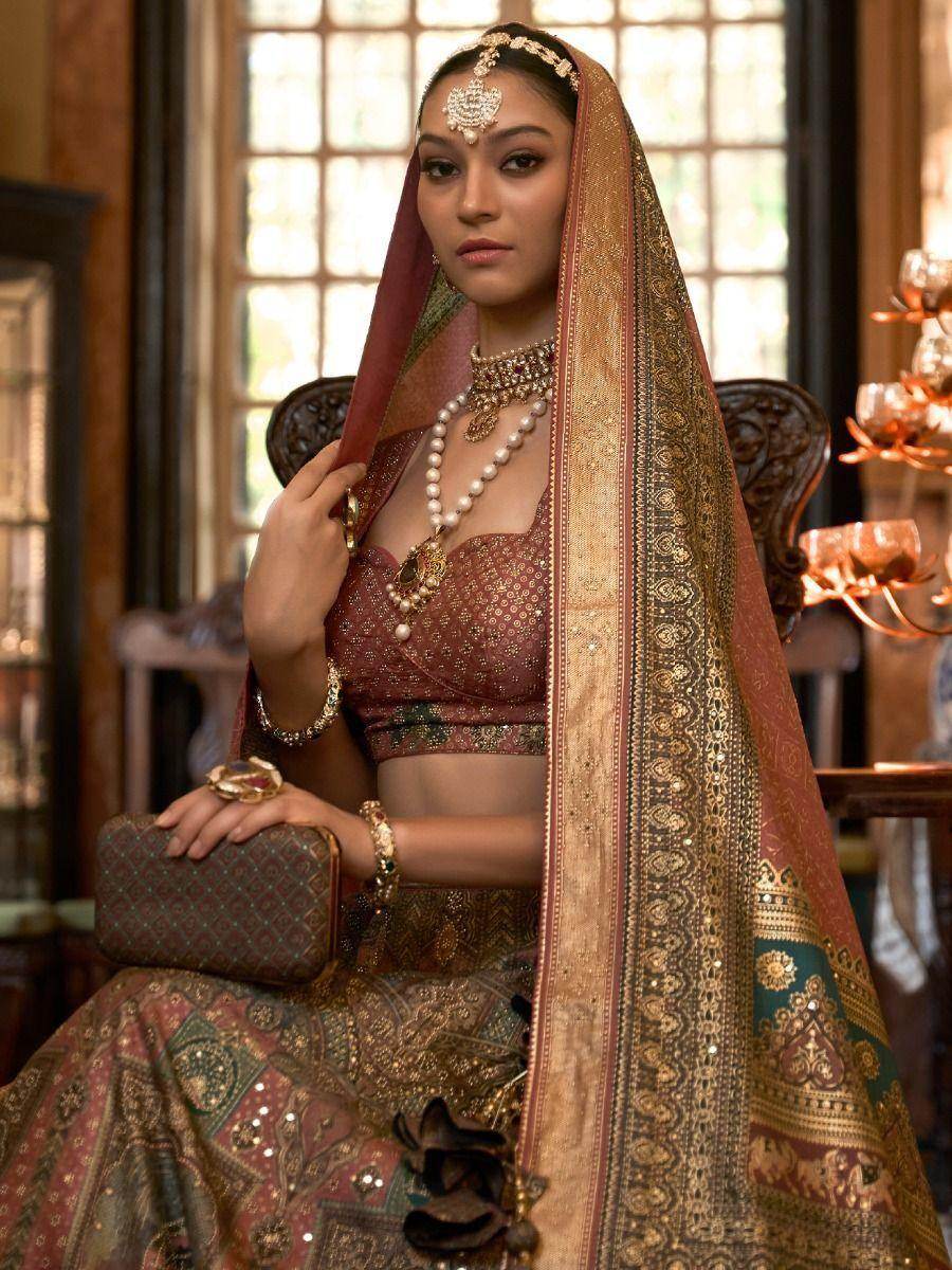 Stunning Brown Woven Rajwadi Silk Wedding Lehenga Choli With Dupatta - Zeel Clothing