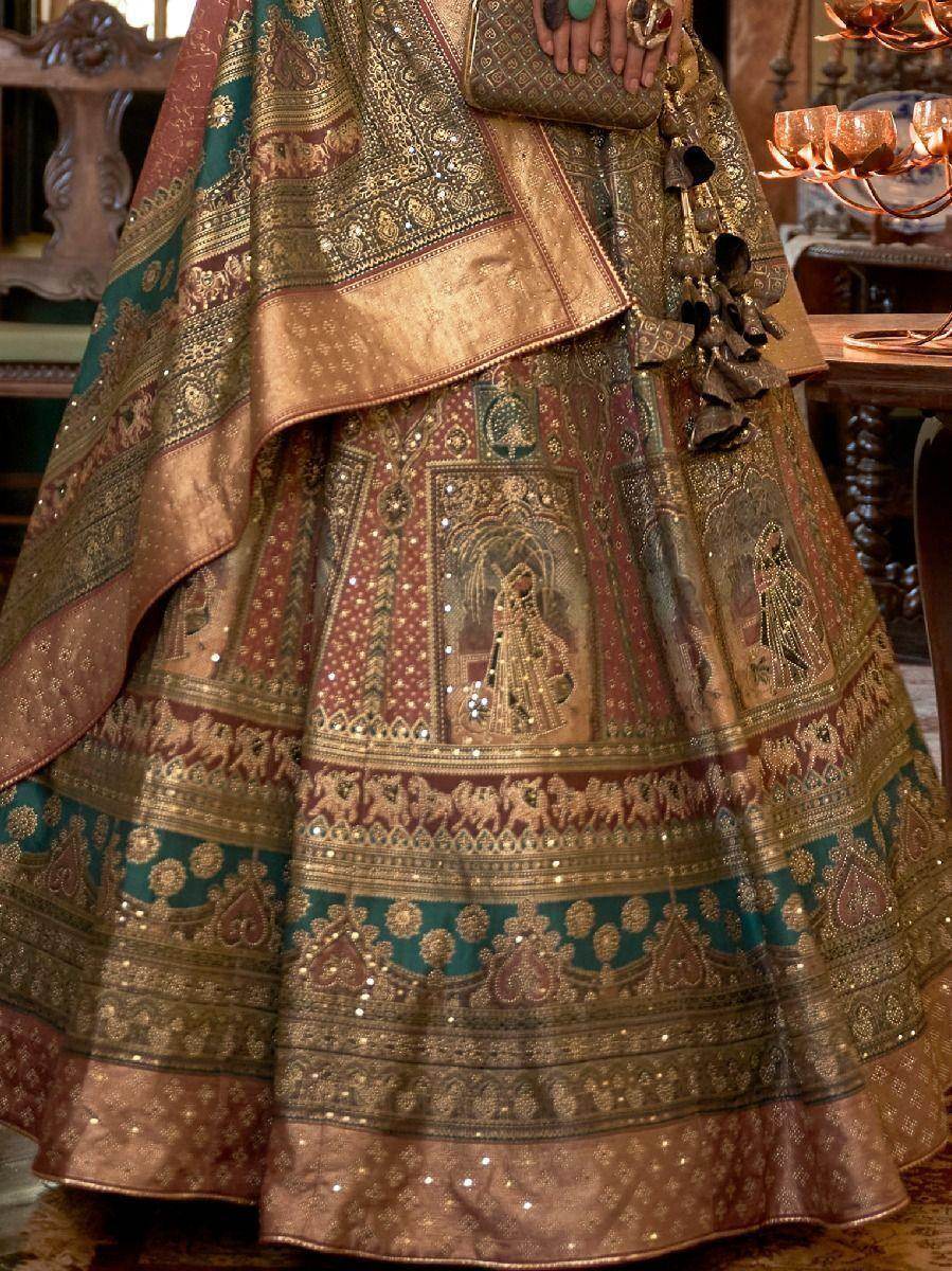 Stunning Brown Woven Rajwadi Silk Wedding Lehenga Choli With Dupatta - Zeel Clothing