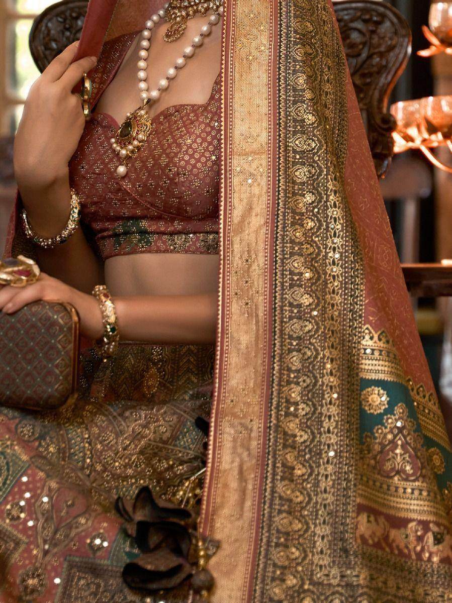 Stunning Brown Woven Rajwadi Silk Wedding Lehenga Choli With Dupatta - Zeel Clothing