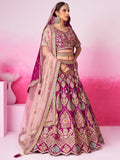 Stunning Burgundy Thread Work Silk Lehenga Choli With Double Dupatta - Zeel Clothing