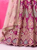 Stunning Burgundy Thread Work Silk Lehenga Choli With Double Dupatta - Zeel Clothing