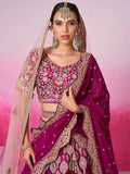 Stunning Burgundy Thread Work Silk Lehenga Choli With Double Dupatta - Zeel Clothing