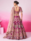 Stunning Burgundy Thread Work Silk Lehenga Choli With Double Dupatta - Zeel Clothing