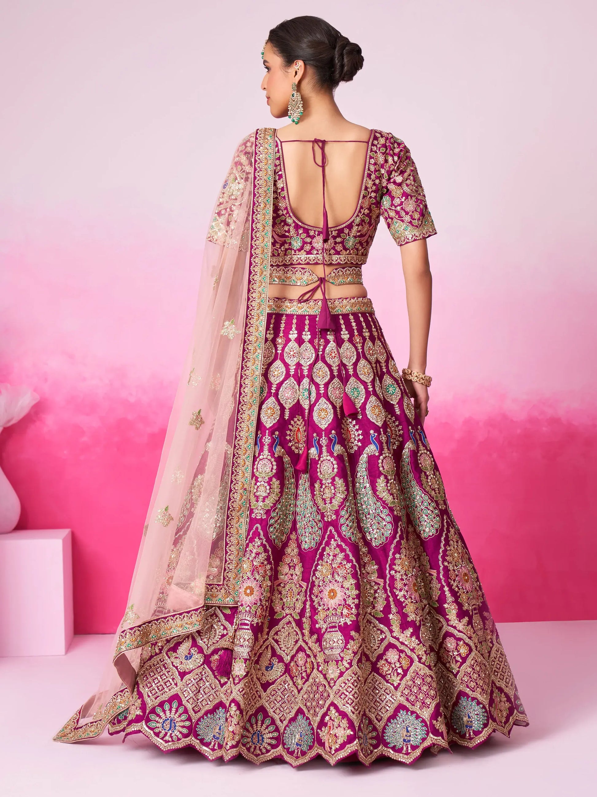 Stunning Burgundy Thread Work Silk Lehenga Choli With Double Dupatta - Zeel Clothing