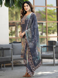 Stunning Charcoal Grey Digital Print Chinon Evening Wear Palazzo Suit