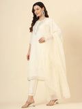 Stunning Cream Embroidered Muslin Silk Traditional Pant Suit - Zeel Clothing