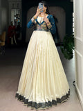 Stunning Cream Zari Weaving  Silk Festive Wear Gown With Dupatta