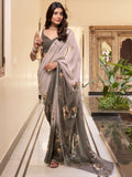 Stunning Dark Brown Floral Printed Chiffon Casual Wear Saree - Zeel Clothing