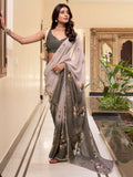 Stunning Dark Brown Floral Printed Chiffon Casual Wear Saree - Zeel Clothing