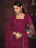 Stunning Dark Pink Embroidered Georgette Anarkali Suit With Dupatta - Zeel Clothing
