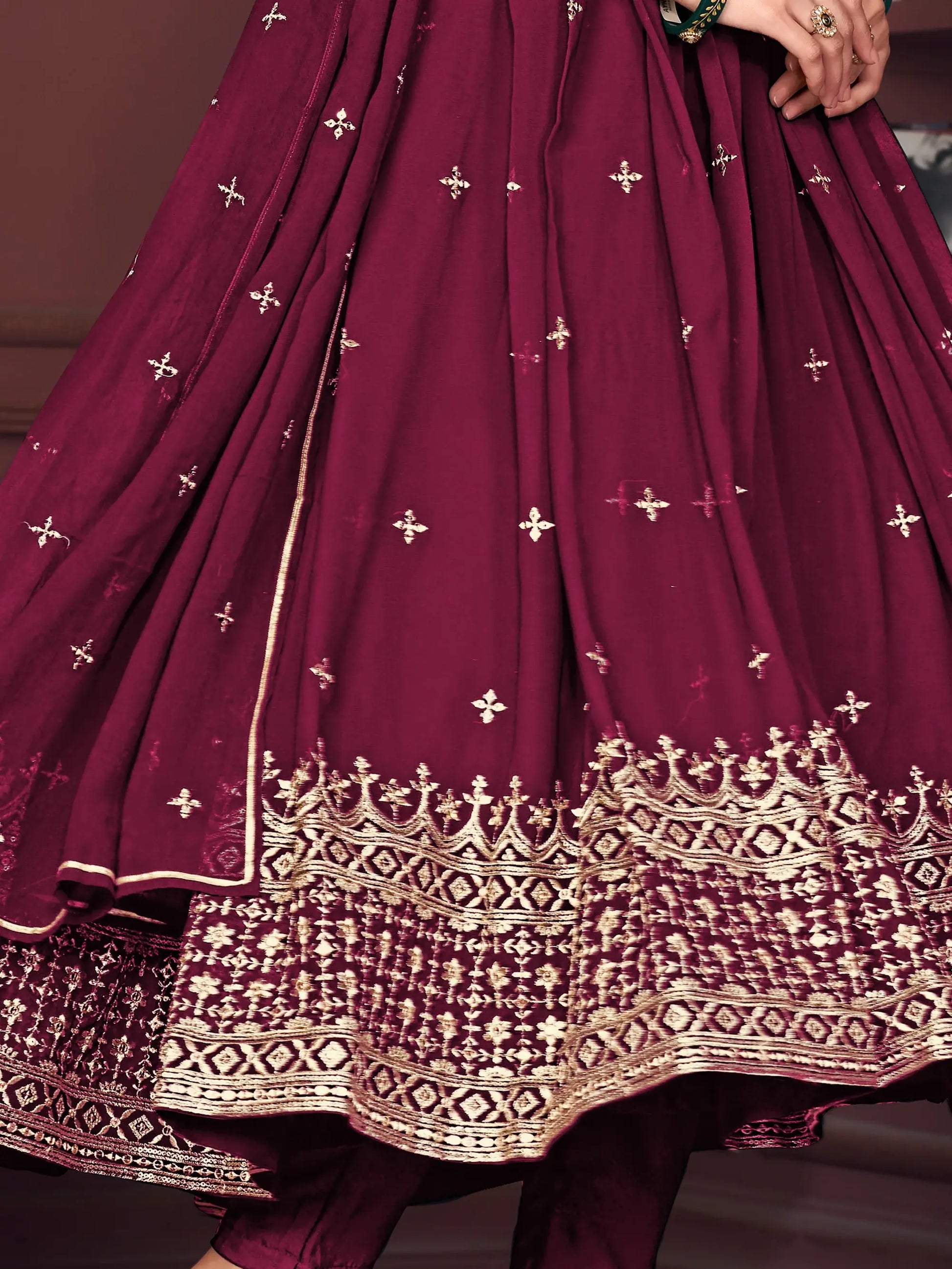Stunning Dark Pink Embroidered Georgette Anarkali Suit With Dupatta - Zeel Clothing