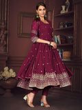 Stunning Dark Pink Embroidered Georgette Anarkali Suit With Dupatta - Zeel Clothing