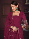 Stunning Dark Pink Embroidered Georgette Anarkali Suit With Dupatta - Zeel Clothing