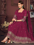 Stunning Dark Pink Embroidered Georgette Anarkali Suit With Dupatta - Zeel Clothing