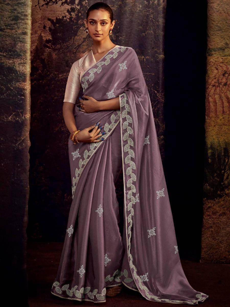 Stunning Dusty Pink Dori Work Silk Reception Wear Saree With Blouse - Zeel Clothing