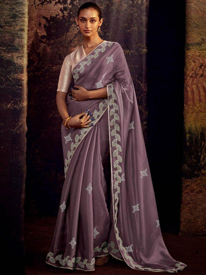 Stunning Dusty Pink Dori Work Silk Reception Wear Saree With Blouse - Zeel Clothing