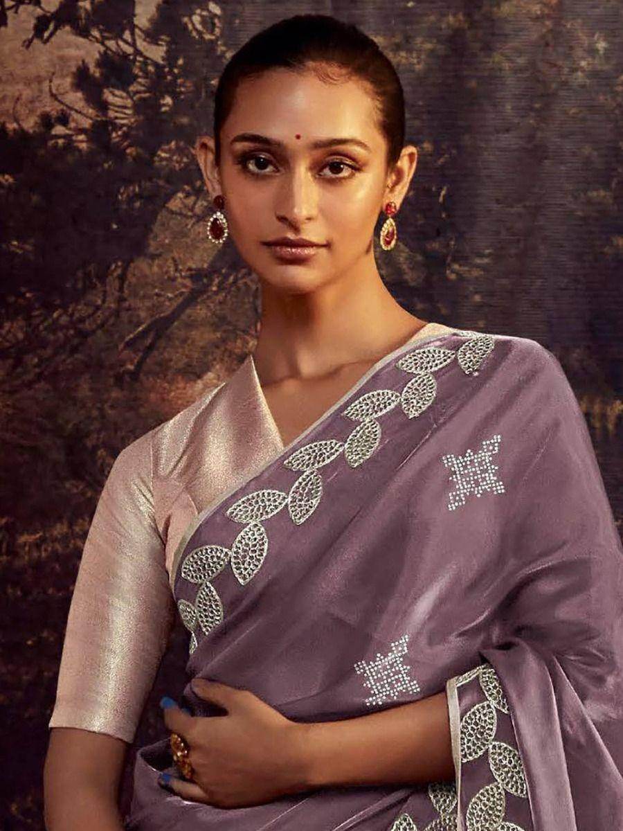 Stunning Dusty Pink Dori Work Silk Reception Wear Saree With Blouse - Zeel Clothing