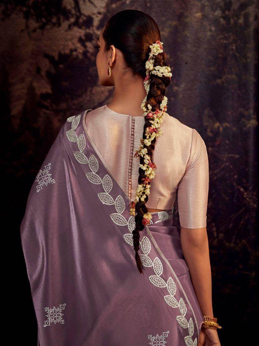 Stunning Dusty Pink Dori Work Silk Reception Wear Saree With Blouse - Zeel Clothing
