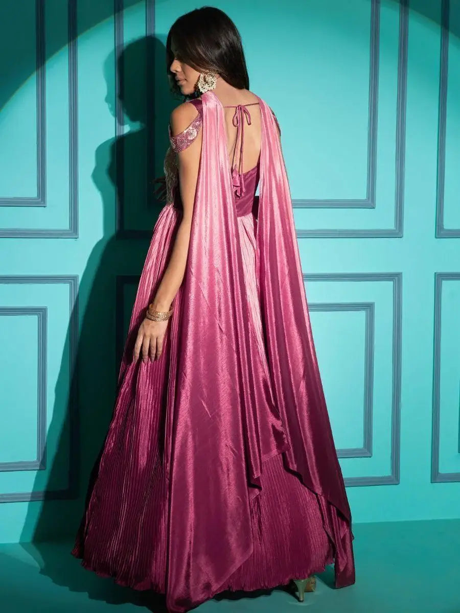 Stunning Dusty Pink Embroidered Chinon Occasion Wear Gown - Zeel Clothing