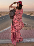 Stunning Dusty Pink Printed Linen Festival Wear Saree With Blouse - Zeel Clothing
