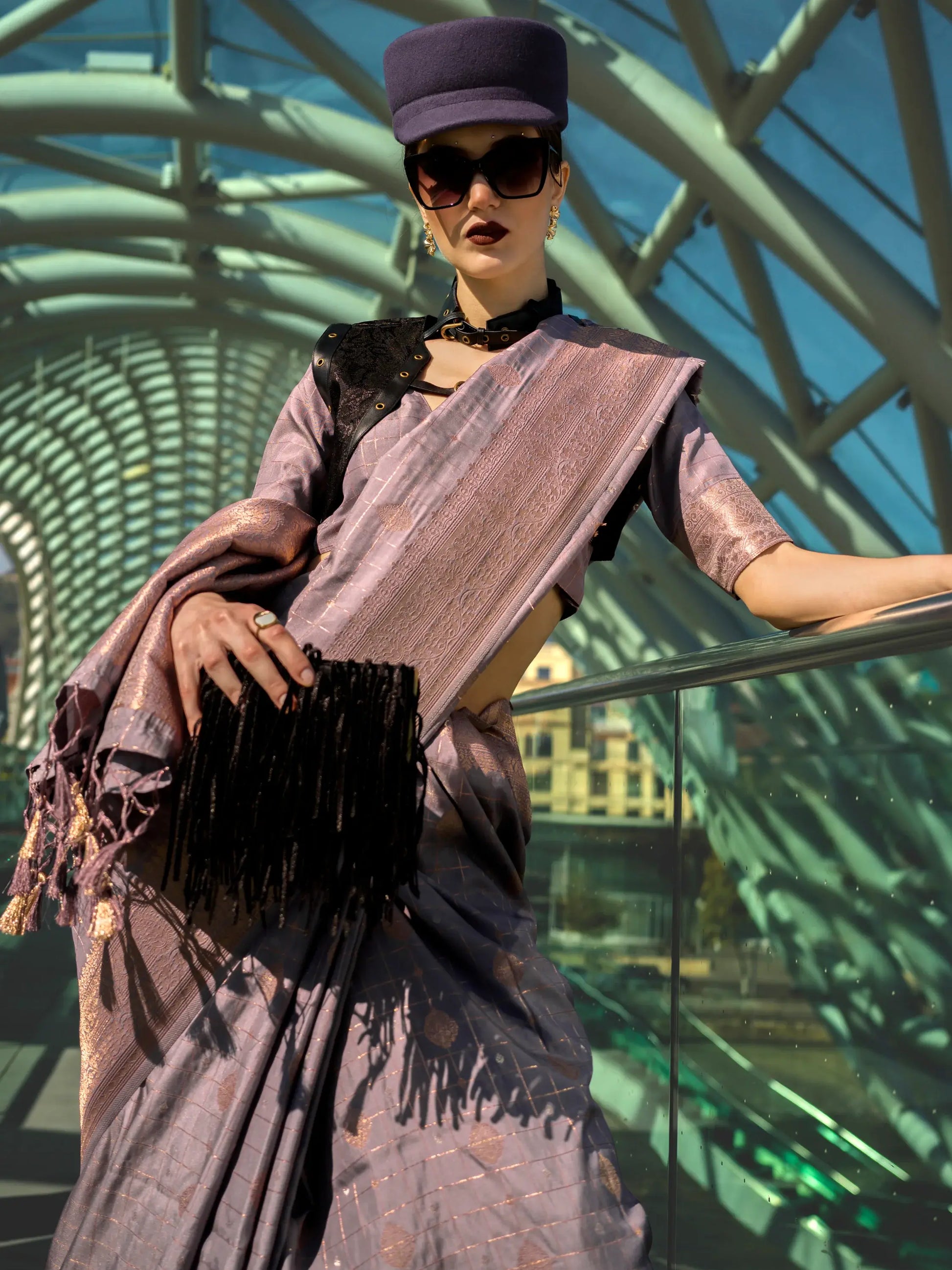 Stunning Dusty Purple Zari Weaving Silk Event Wear Saree With Blouse - Zeel Clothing