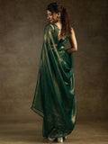 Stunning Green Chiffon Party Wear Pre-Stitched Saree With Blouse - Zeel Clothing