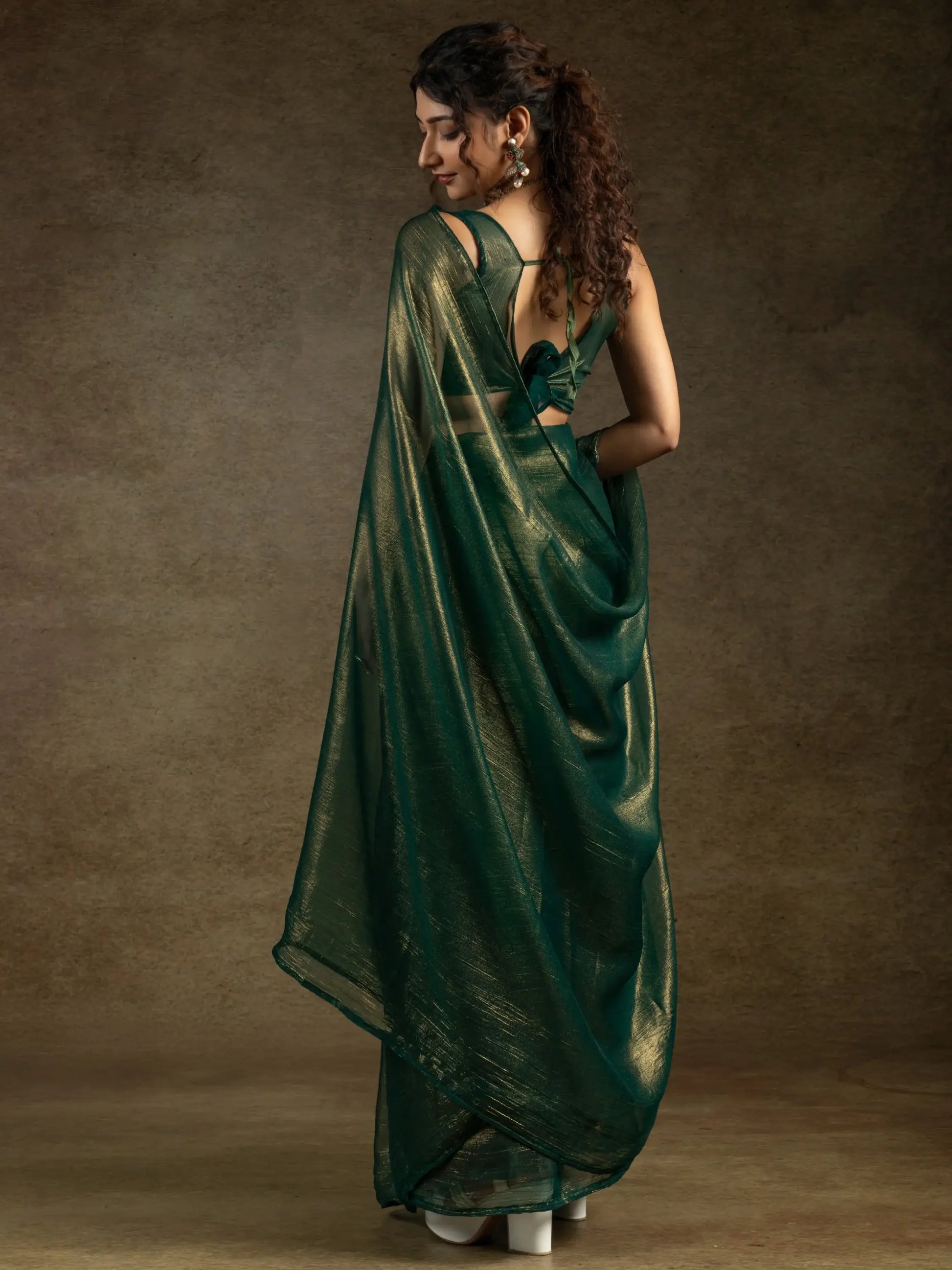 Stunning Green Chiffon Party Wear Pre-Stitched Saree With Blouse - Zeel Clothing