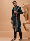 Stunning Green Embroidered Viscose Silk Wedding Wear Men Kurta Set With Dupatta