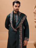 Stunning Green Embroidered Viscose Silk Wedding Wear Men Kurta Set With Dupatta