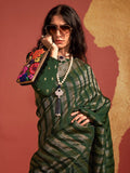 Stunning Green Handloom Weaving Viscose Saree With Blouse - Zeel Clothing