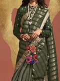 Stunning Green Handloom Weaving Viscose Saree With Blouse - Zeel Clothing