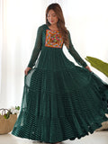 Stunning Green Laheriya Printed Georgette Navratri Wear Gown - Zeel Clothing
