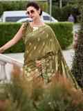 Stunning Green Printed Silk Festival Wear Saree With Blouse - Zeel Clothing