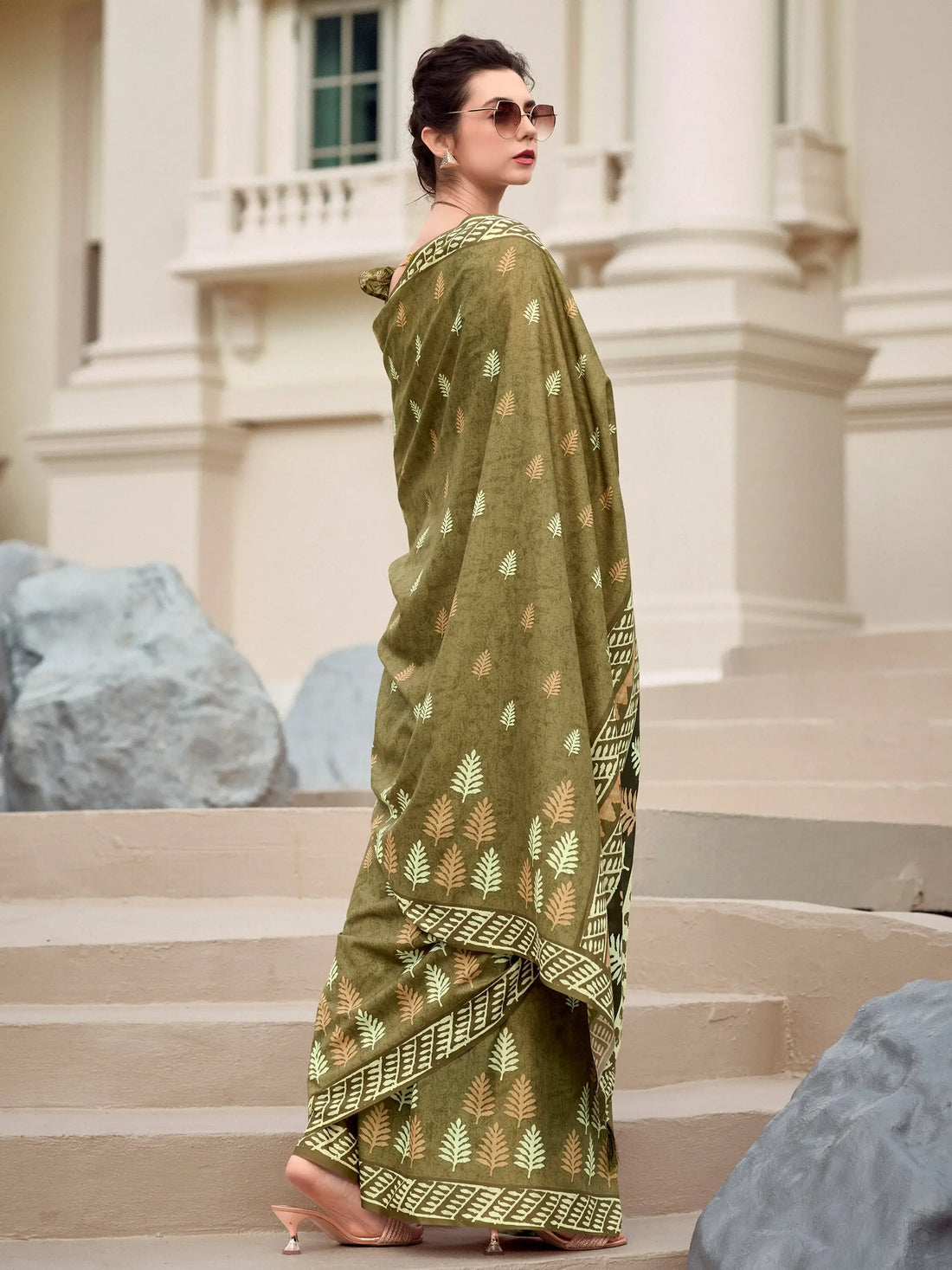 Stunning Green Printed Silk Festival Wear Saree With Blouse - Zeel Clothing