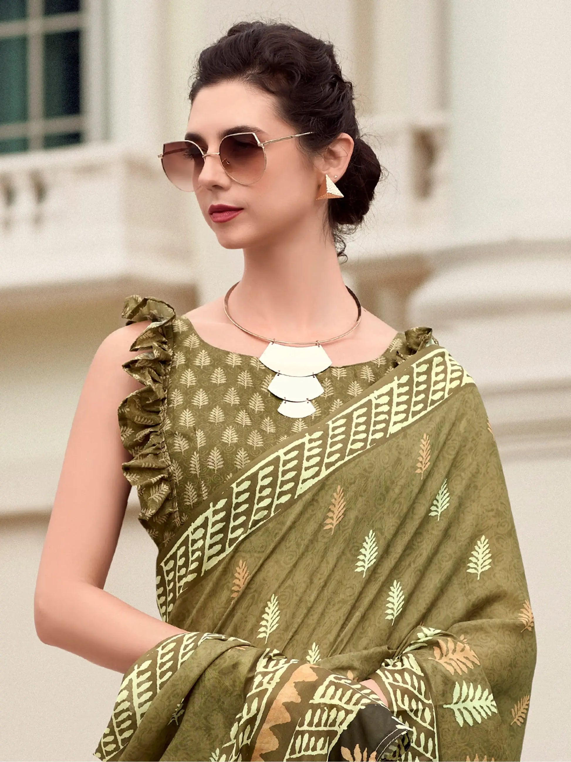 Stunning Green Printed Silk Festival Wear Saree With Blouse - Zeel Clothing
