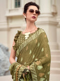 Stunning Green Printed Silk Festival Wear Saree With Blouse - Zeel Clothing