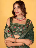 Stunning Green Printed Silk Mehendi Wear Saree With Blouse - Zeel Clothing