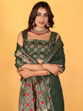 Stunning Green Printed Silk Mehendi Wear Saree With Blouse - Zeel Clothing