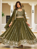 Stunning Green Sequins Georgette Mehendi Wear Lehenga Choli - Zeel Clothing