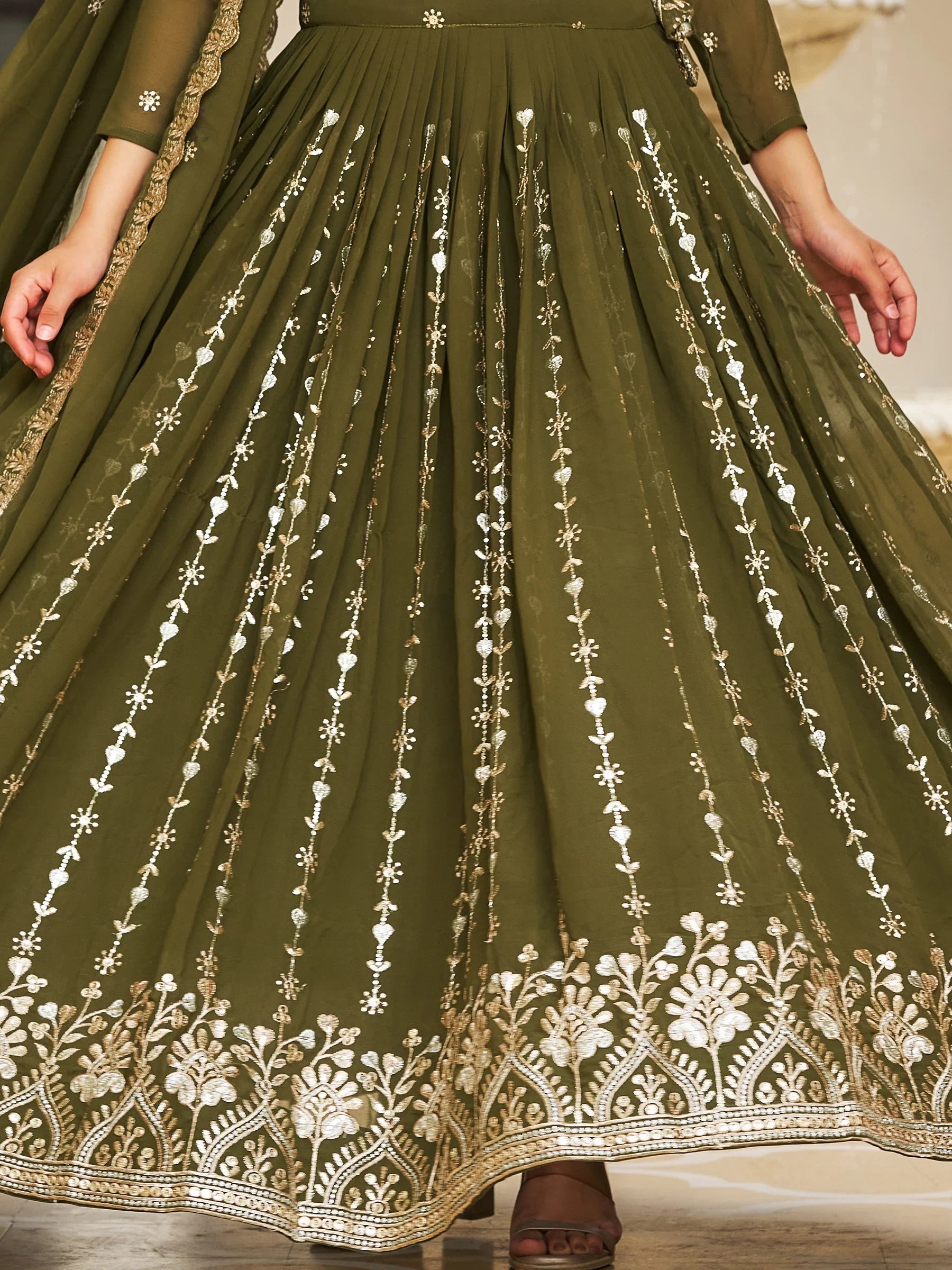 Stunning Green Sequins Georgette Mehendi Wear Lehenga Choli - Zeel Clothing