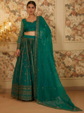 Stunning Green Sequins Work Organza Festive Wear Lehenga Choli