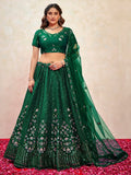 Stunning Green Thread Embroidered Net Mehendi Wear Lehenga Choli With Dupatta - Zeel Clothing